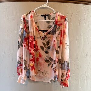White House Black Market Floral Blouse - Red, Blue, Yellow
